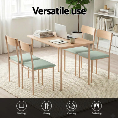 Artiss Dining Table and Chairs Set of 5 Compact Kitchen Furniture Natural Light Green - Image 5