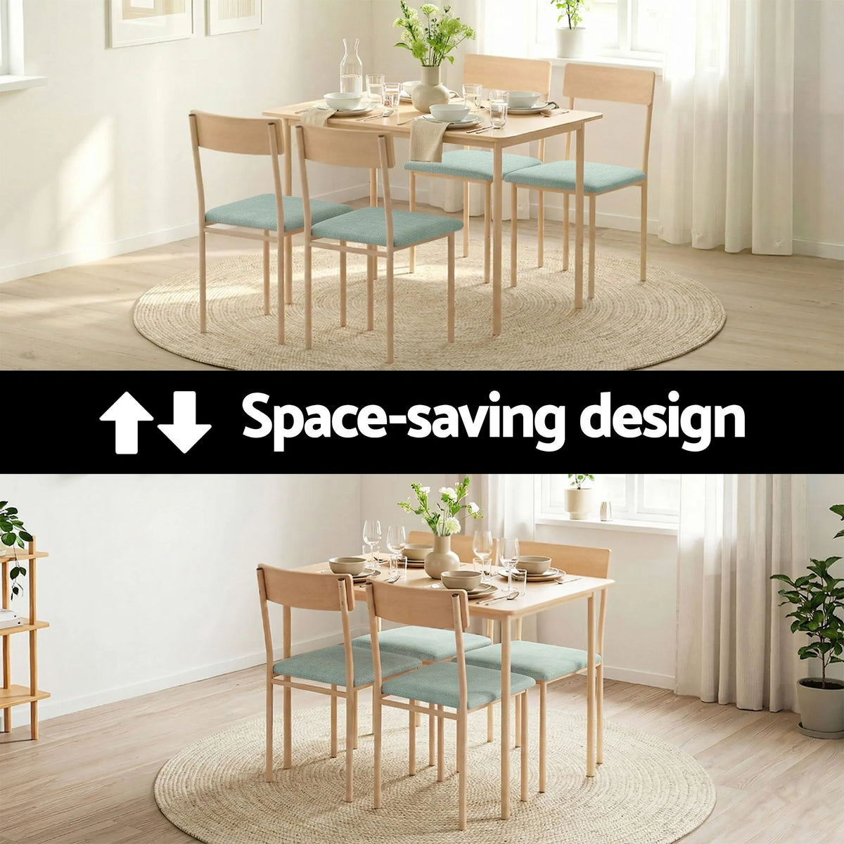 Artiss Dining Table and Chairs Set of 5 Compact Kitchen Furniture Natural Light Green - Image 6