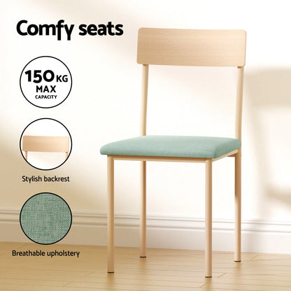 Artiss Dining Table and Chairs Set of 5 Compact Kitchen Furniture Natural Light Green - Image 8