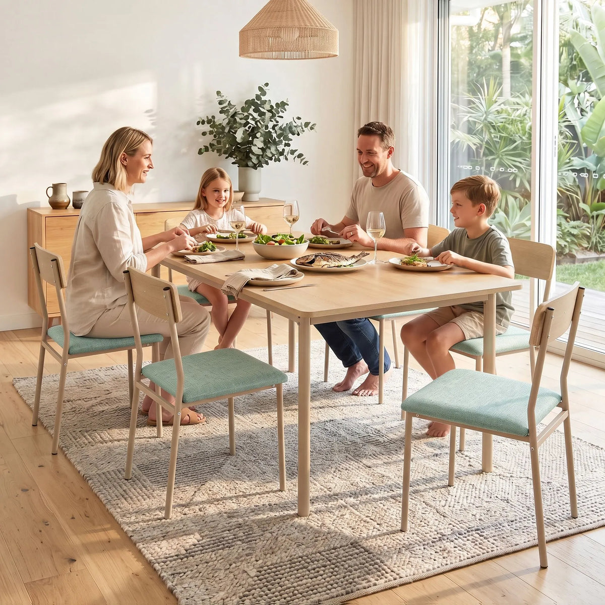 Artiss Dining Table and Chairs Set of 5 Compact Kitchen Furniture Natural Light Green - Image 9