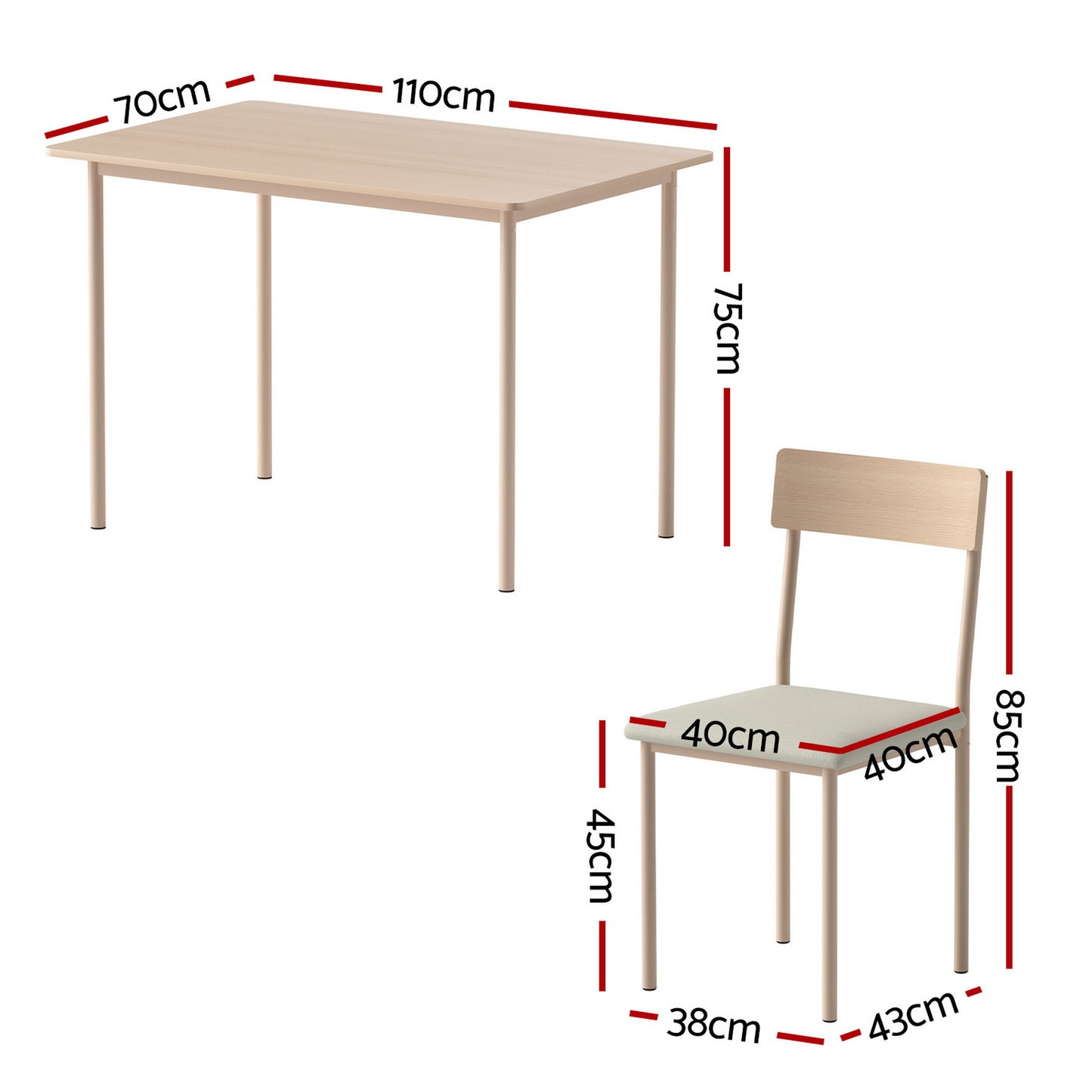 Artiss Dining Table and Chairs Set of 5 Compact Kitchen Furniture Natural Beige - Image 2