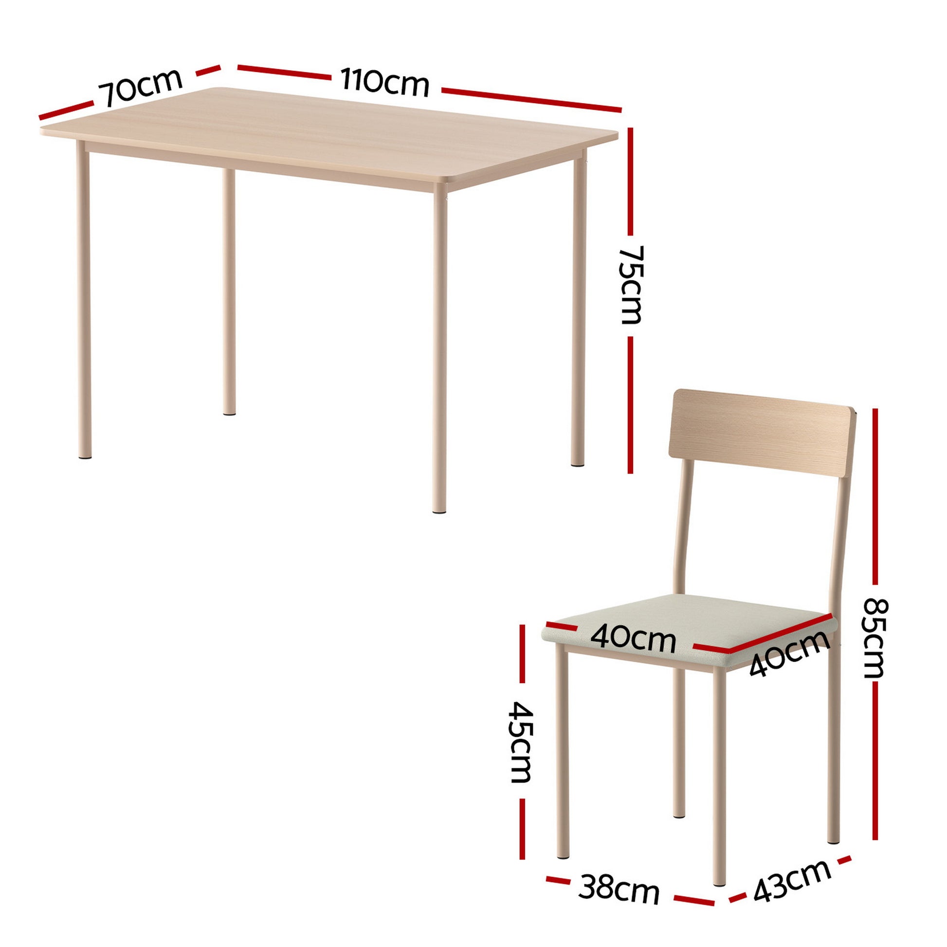 Artiss Dining Table and Chairs Set of 5 Compact Kitchen Furniture Natural Beige - Image 2