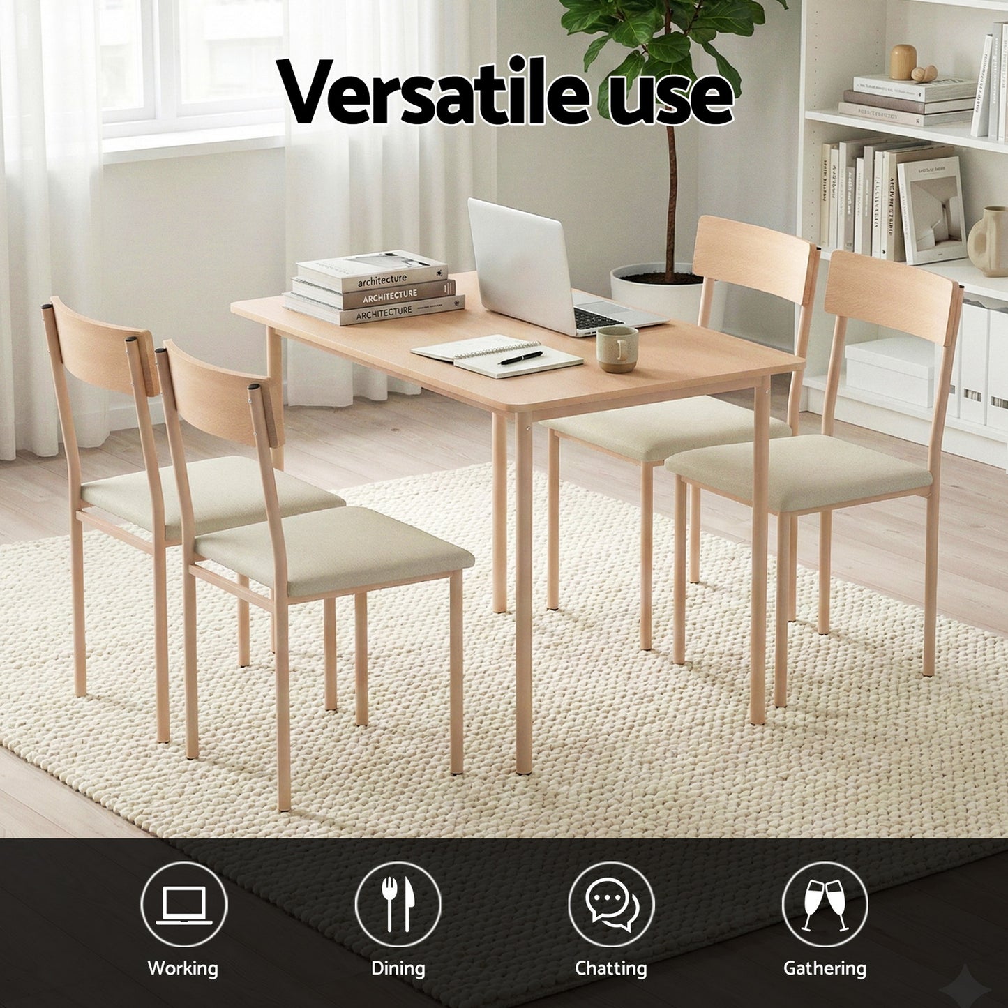 Artiss Dining Table and Chairs Set of 5 Compact Kitchen Furniture Natural Beige - Image 4