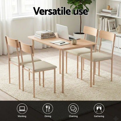 Artiss Dining Table and Chairs Set of 5 Compact Kitchen Furniture Natural Beige - Image 4