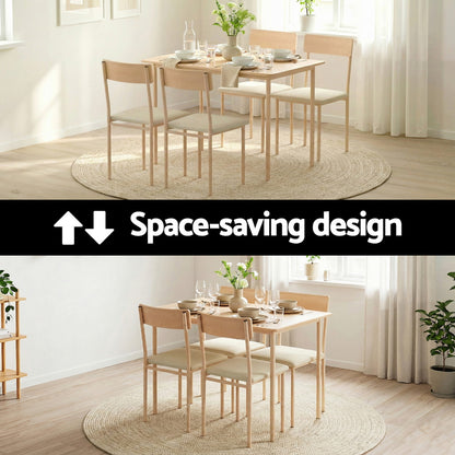 Artiss Dining Table and Chairs Set of 5 Compact Kitchen Furniture Natural Beige - Image 5