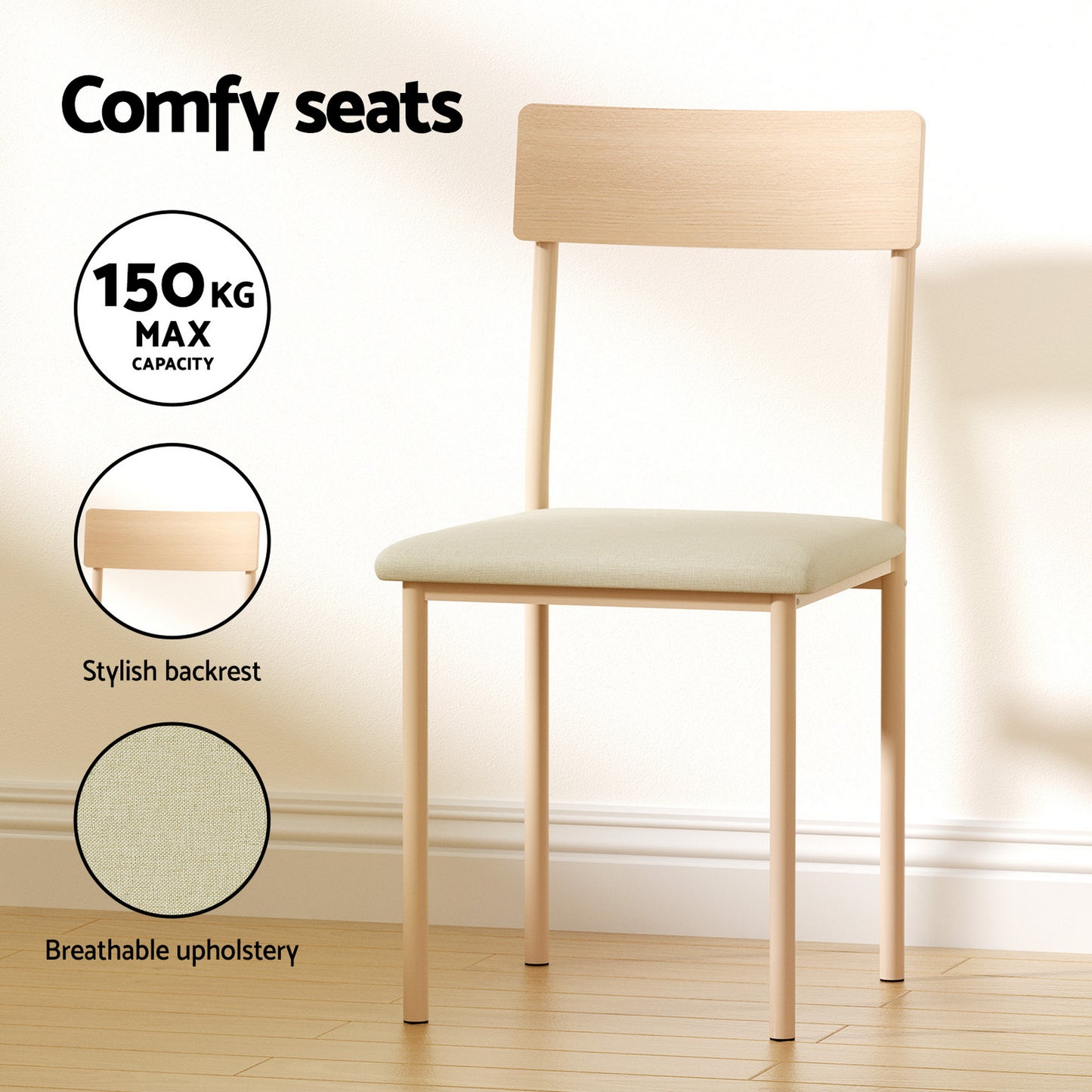 Artiss Dining Table and Chairs Set of 5 Compact Kitchen Furniture Natural Beige - Image 7
