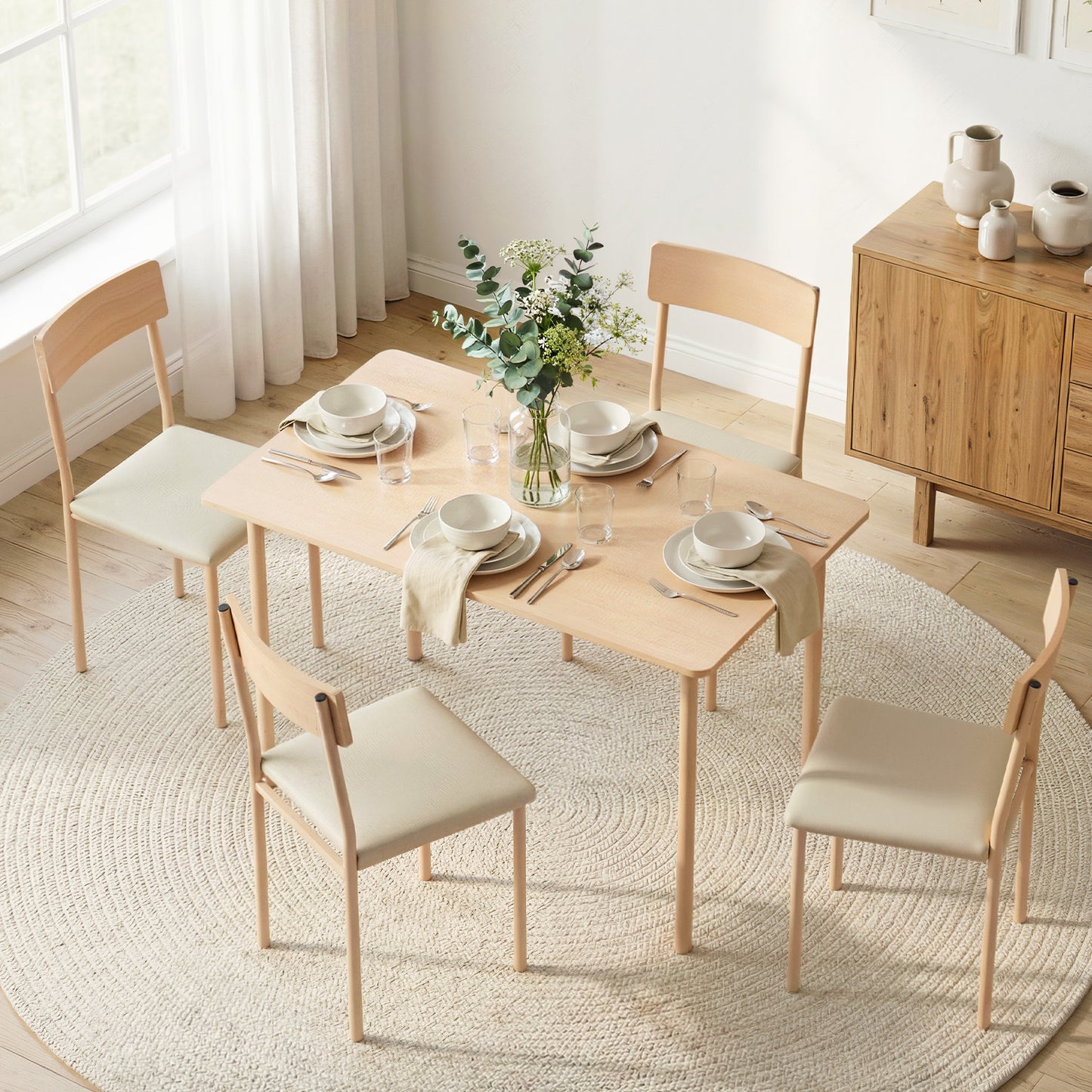 Artiss Dining Table and Chairs Set of 5 Compact Kitchen Furniture Natural Beige - Image 8