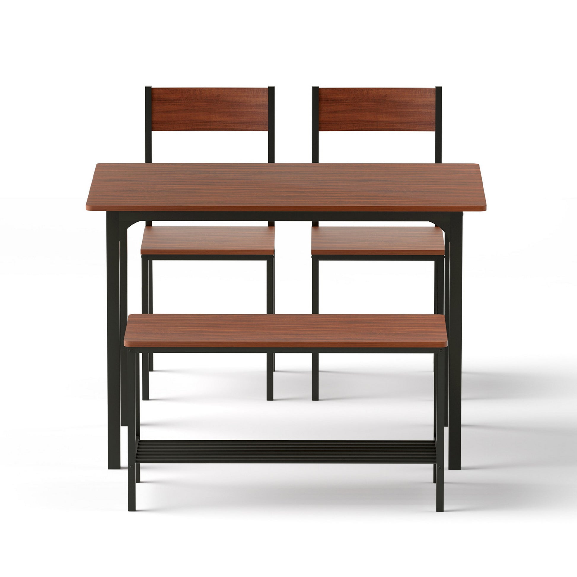 Artiss Dining Table and Chairs Set of 4 Storage Bench Kitchen Furniture Walnut - Image 3
