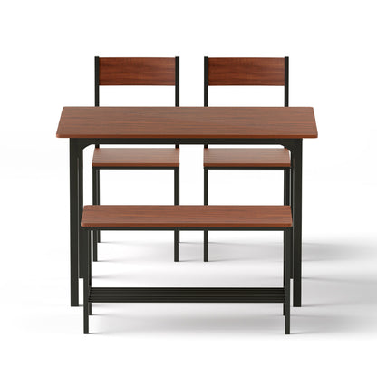Artiss Dining Table and Chairs Set of 4 Storage Bench Kitchen Furniture Walnut - Image 3