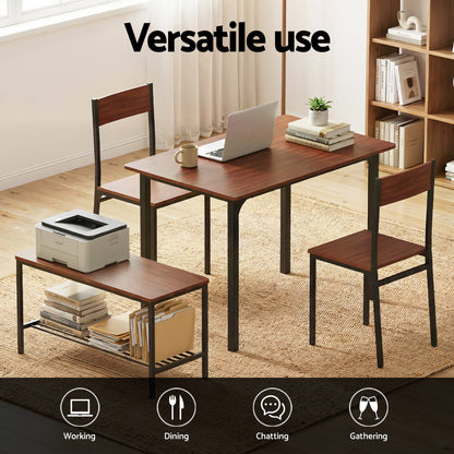 Artiss Dining Table and Chairs Set of 4 Storage Bench Kitchen Furniture Walnut - Image 4