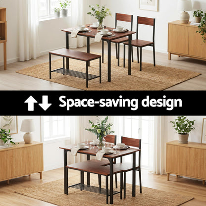 Artiss Dining Table and Chairs Set of 4 Storage Bench Kitchen Furniture Walnut - Image 5