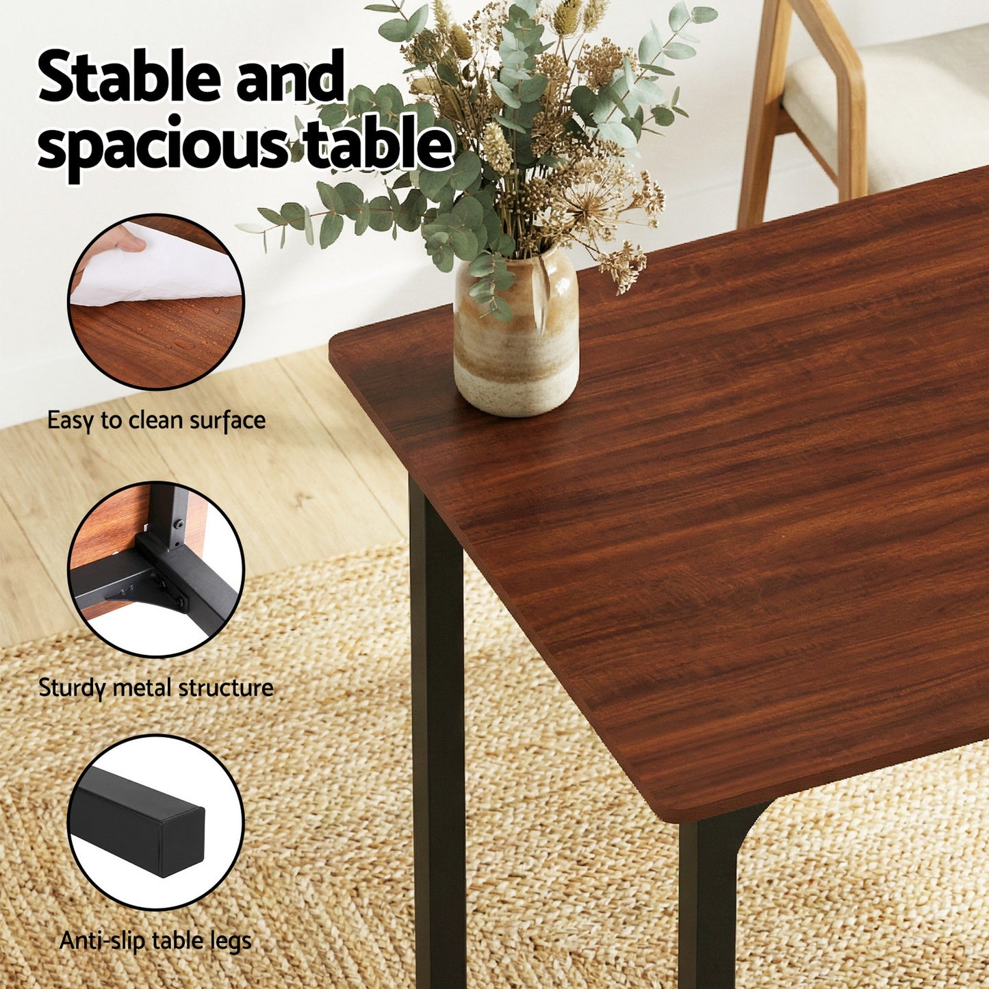 Artiss Dining Table and Chairs Set of 4 Storage Bench Kitchen Furniture Walnut - Image 6
