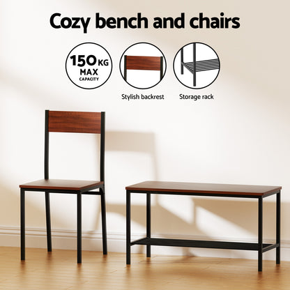 Artiss Dining Table and Chairs Set of 4 Storage Bench Kitchen Furniture Walnut - Image 7