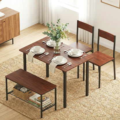 Artiss Dining Table and Chairs Set of 4 Storage Bench Kitchen Furniture Walnut - Image 8