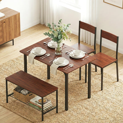 Artiss Dining Table and Chairs Set of 4 Storage Bench Kitchen Furniture Walnut - Image 9