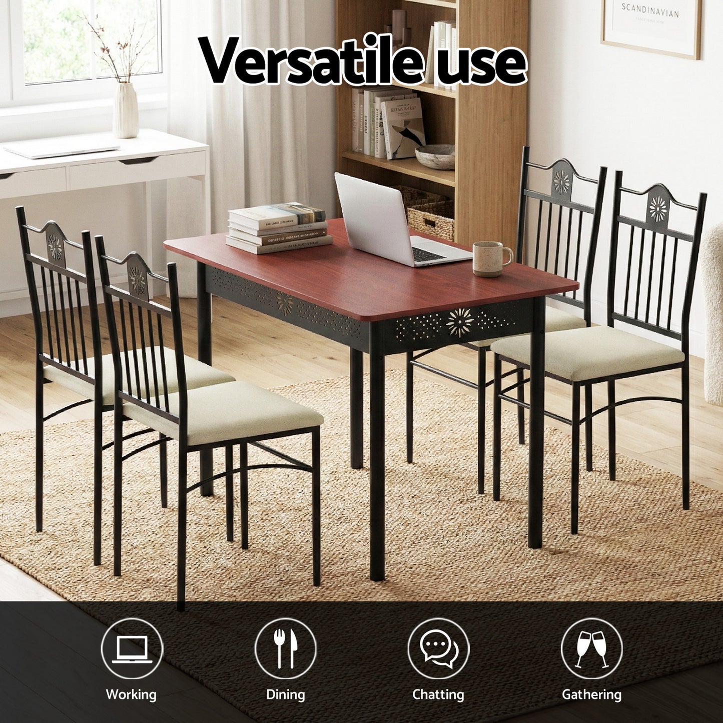Artiss Dining Table and Chairs Set of 5 Compact Kitchen Furniture Upholstered - Image 4