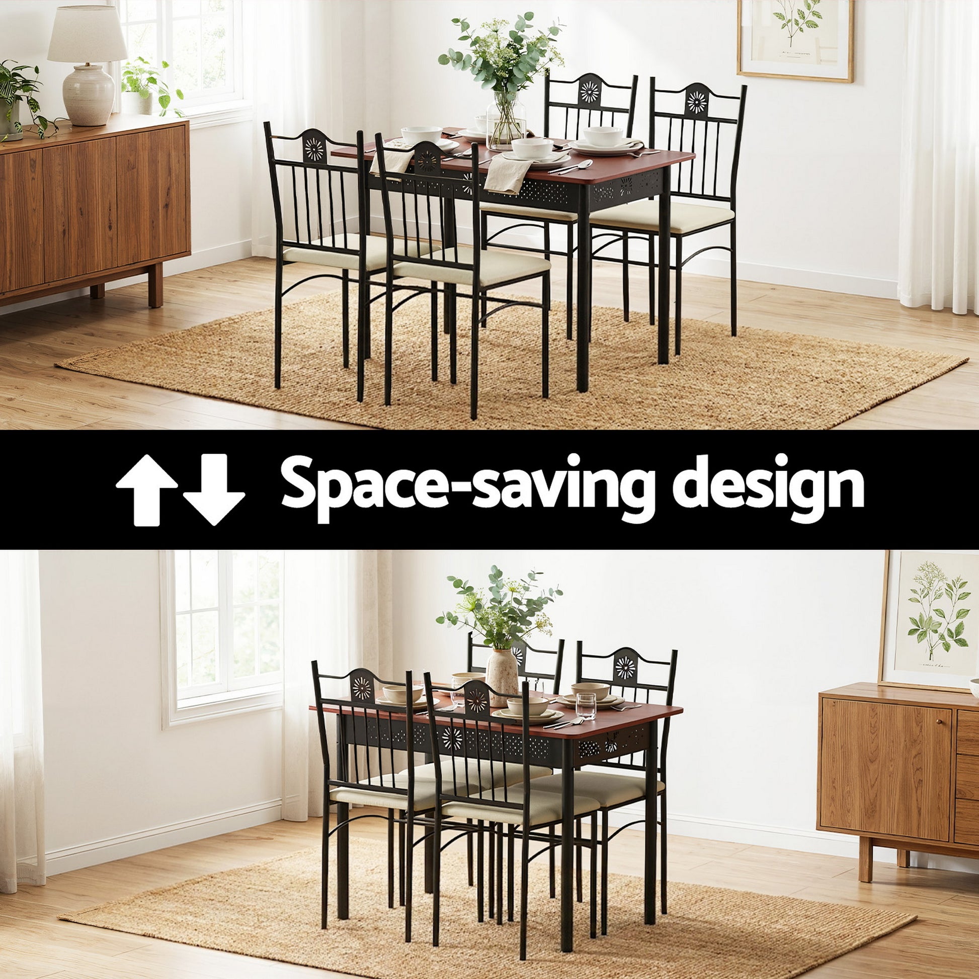 Artiss Dining Table and Chairs Set of 5 Compact Kitchen Furniture Upholstered - Image 5