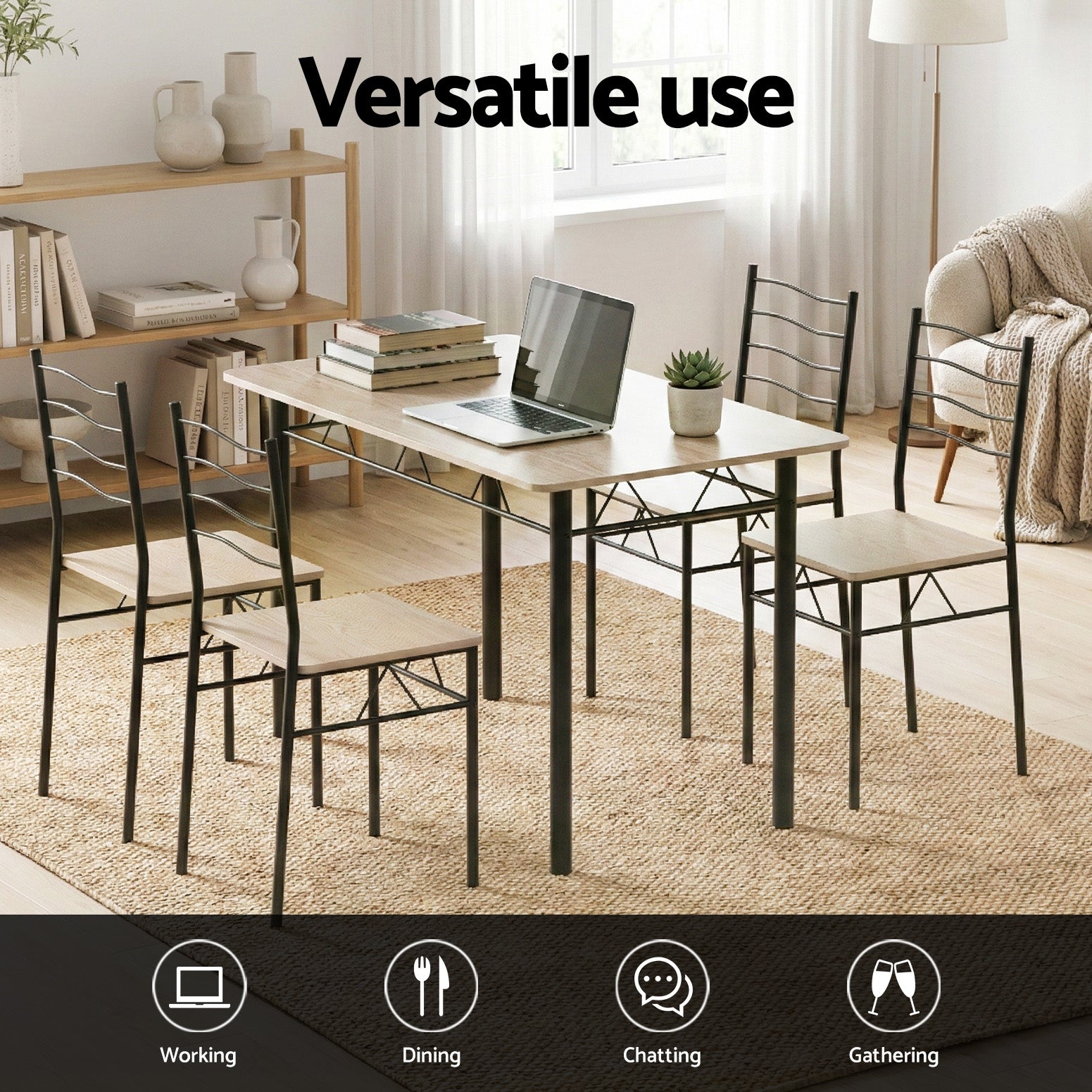 Artiss Dining Table and Chairs Set of 5 Compact Kitchen Furniture Modern Oak - Image 4
