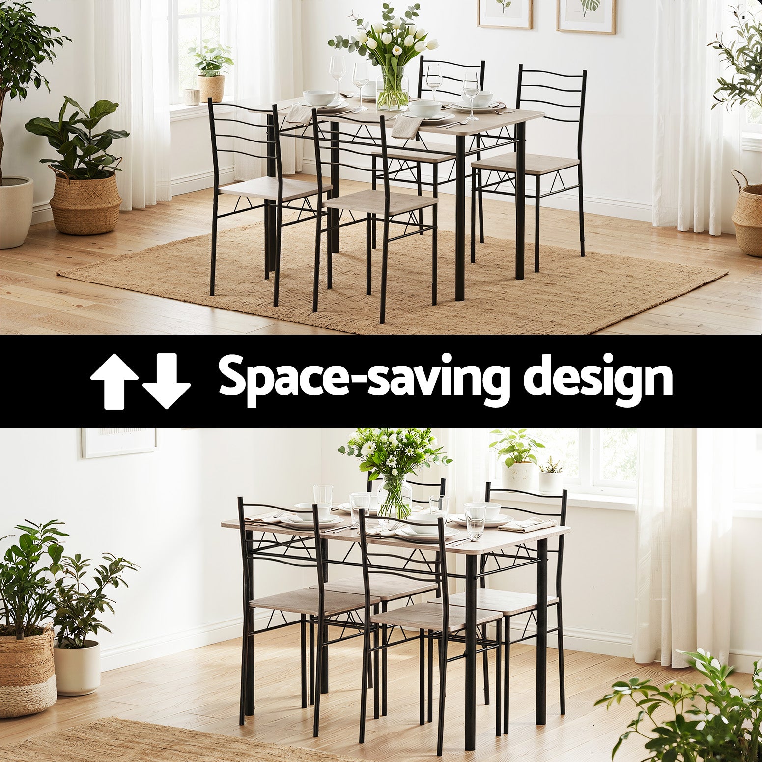Artiss Dining Table and Chairs Set of 5 Compact Kitchen Furniture Modern Oak - Image 5