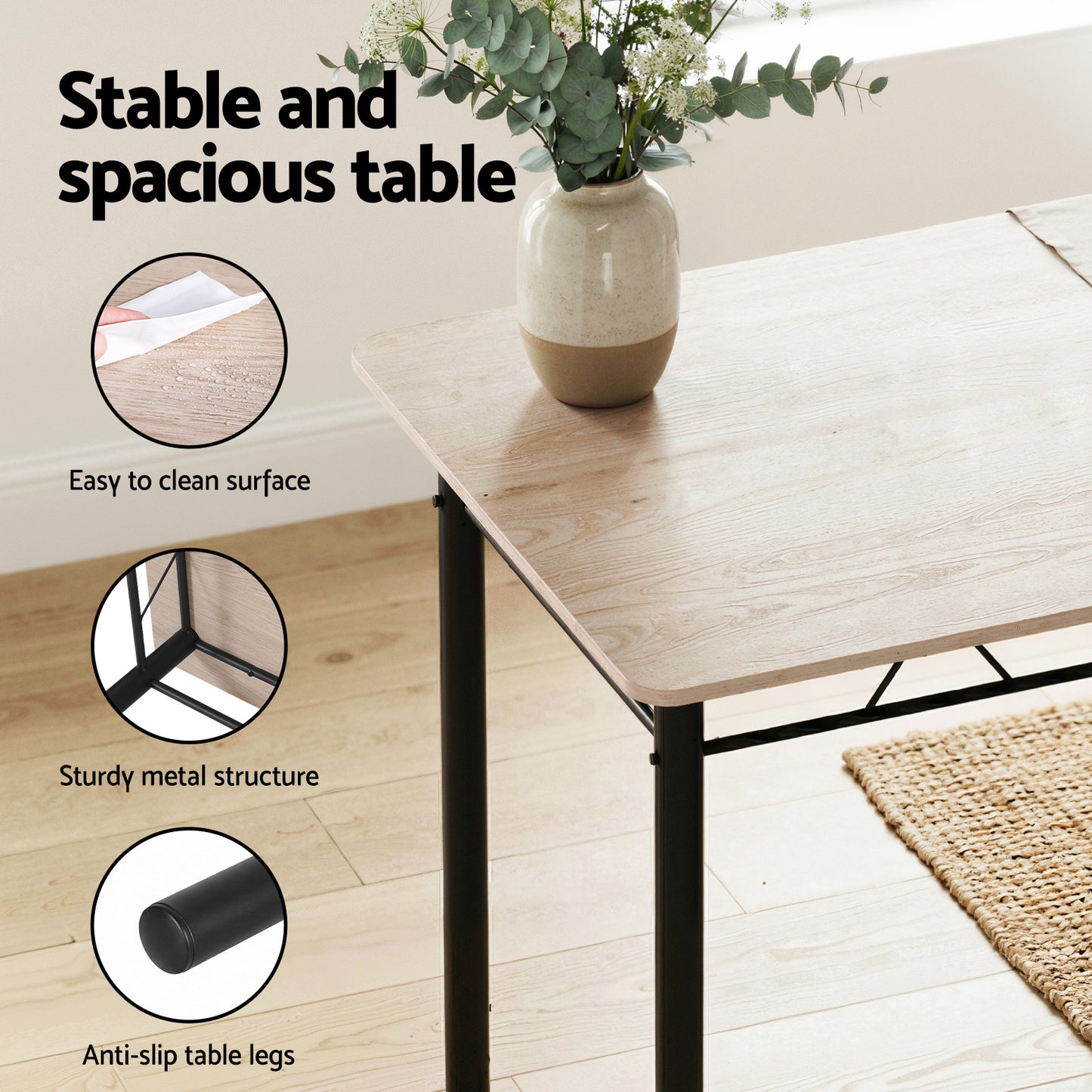 Artiss Dining Table and Chairs Set of 5 Compact Kitchen Furniture Modern Oak - Image 6