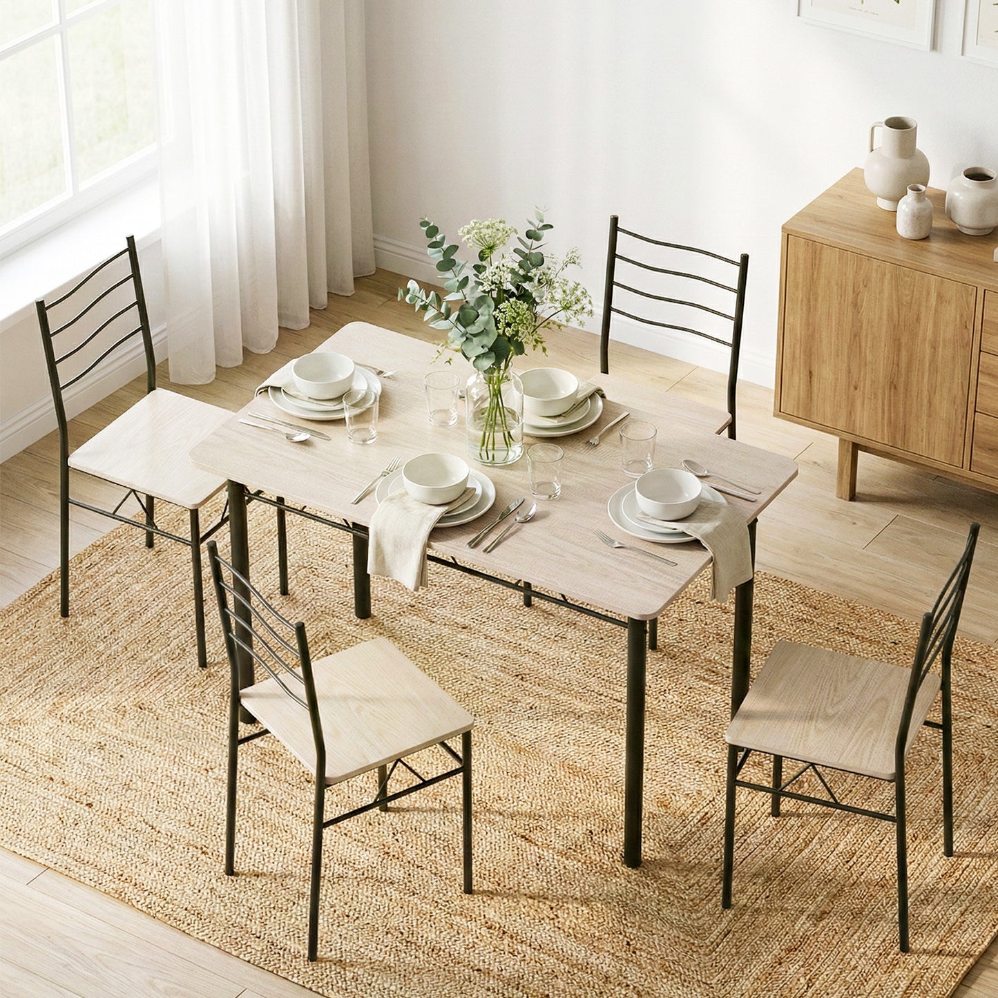Artiss Dining Table and Chairs Set of 5 Compact Kitchen Furniture Modern Oak - Image 8