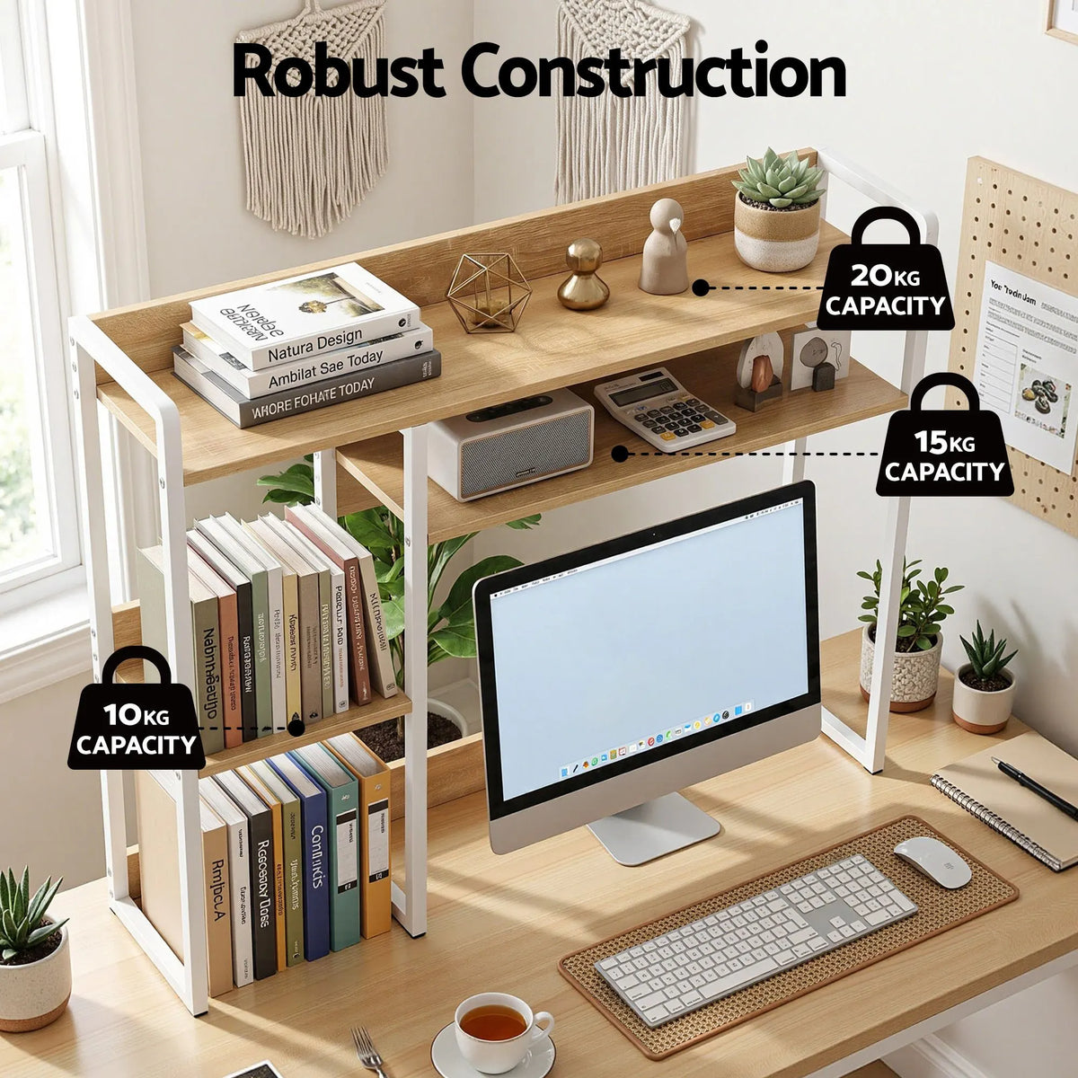 Artist Desk Organizer 2-Tier Desk Shelf 24cm Depth for Unblocked Monitor View Asymmetrical Desk Hutch Dorm for WFH & Gaming Heavy-Duty - Image 6