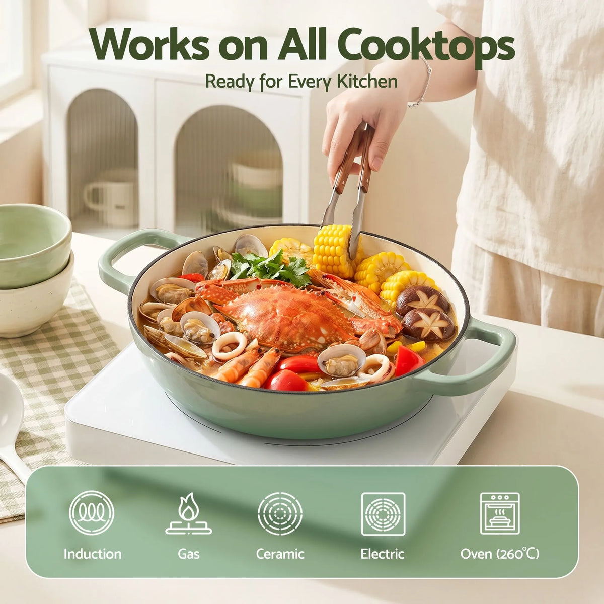 5-Star Chef 3.3L Enameled Cast Iron Dutch Oven Pot with Lid for Sourdough Bread Baking - Image 5