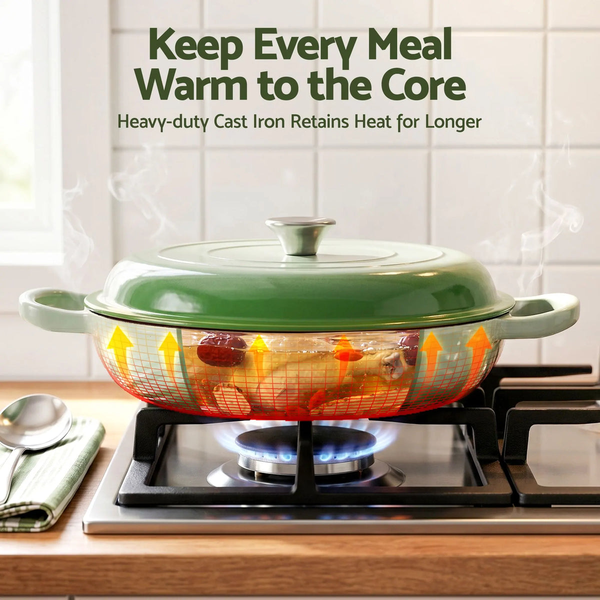5-Star Chef 3.3L Enameled Cast Iron Dutch Oven Pot with Lid for Sourdough Bread Baking - Image 7