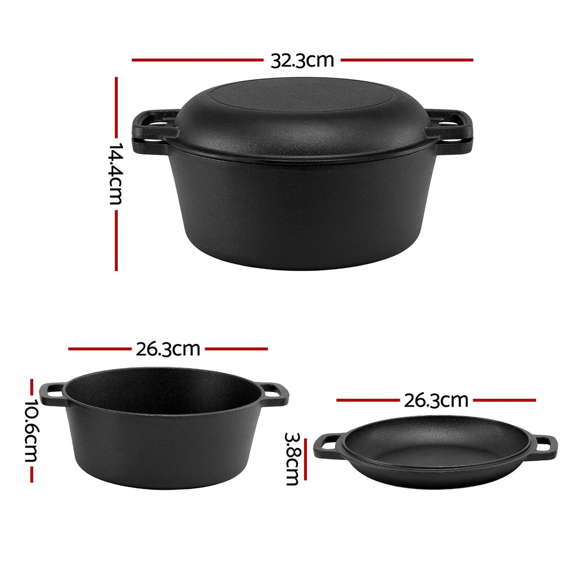 5-Star Chef 5L 2-In-1 Pre-Seasoned Cast Iron Dutch Oven Pot with Lid and Dual Handles for Sourdough Bread Baking - Image 2