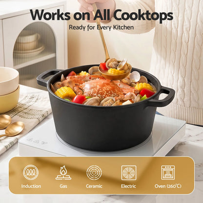 5-Star Chef 5L 2-In-1 Pre-Seasoned Cast Iron Dutch Oven Pot with Lid and Dual Handles for Sourdough Bread Baking - Image 5