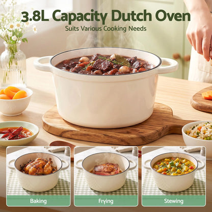 5-Star Chef 3.8L Enameled Cast Iron Dutch Oven Pot with Lid for Sourdough Bread Baking - Image 4