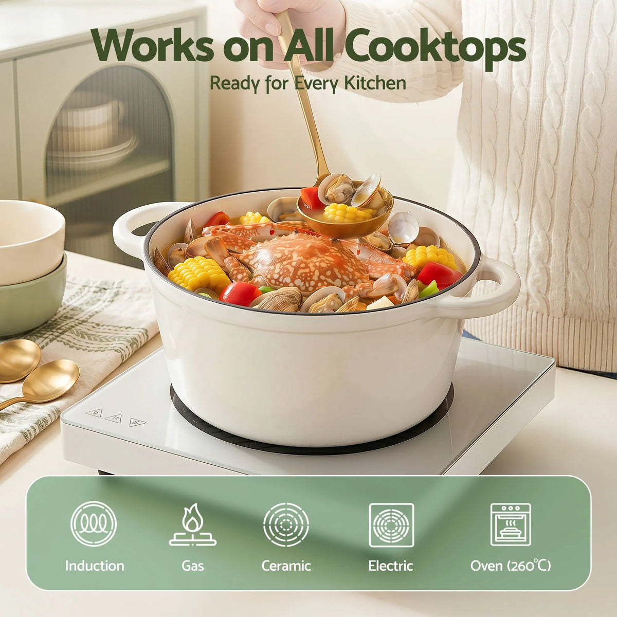 5-Star Chef 3.8L Enameled Cast Iron Dutch Oven Pot with Lid for Sourdough Bread Baking - Image 5