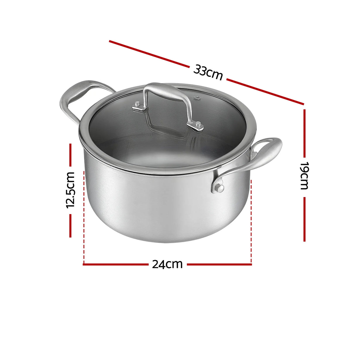 5-Star Chef 4.5L 24cm Stainless Steel Dutch Oven Pot with Lid and Stay-Cool Handle - Image 2