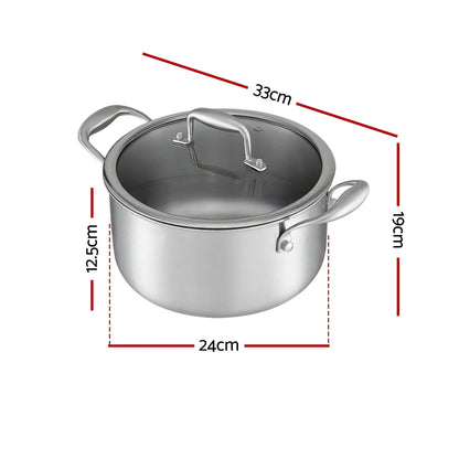 5-Star Chef 4.5L 24cm Stainless Steel Dutch Oven Pot with Lid and Stay-Cool Handle - Image 2