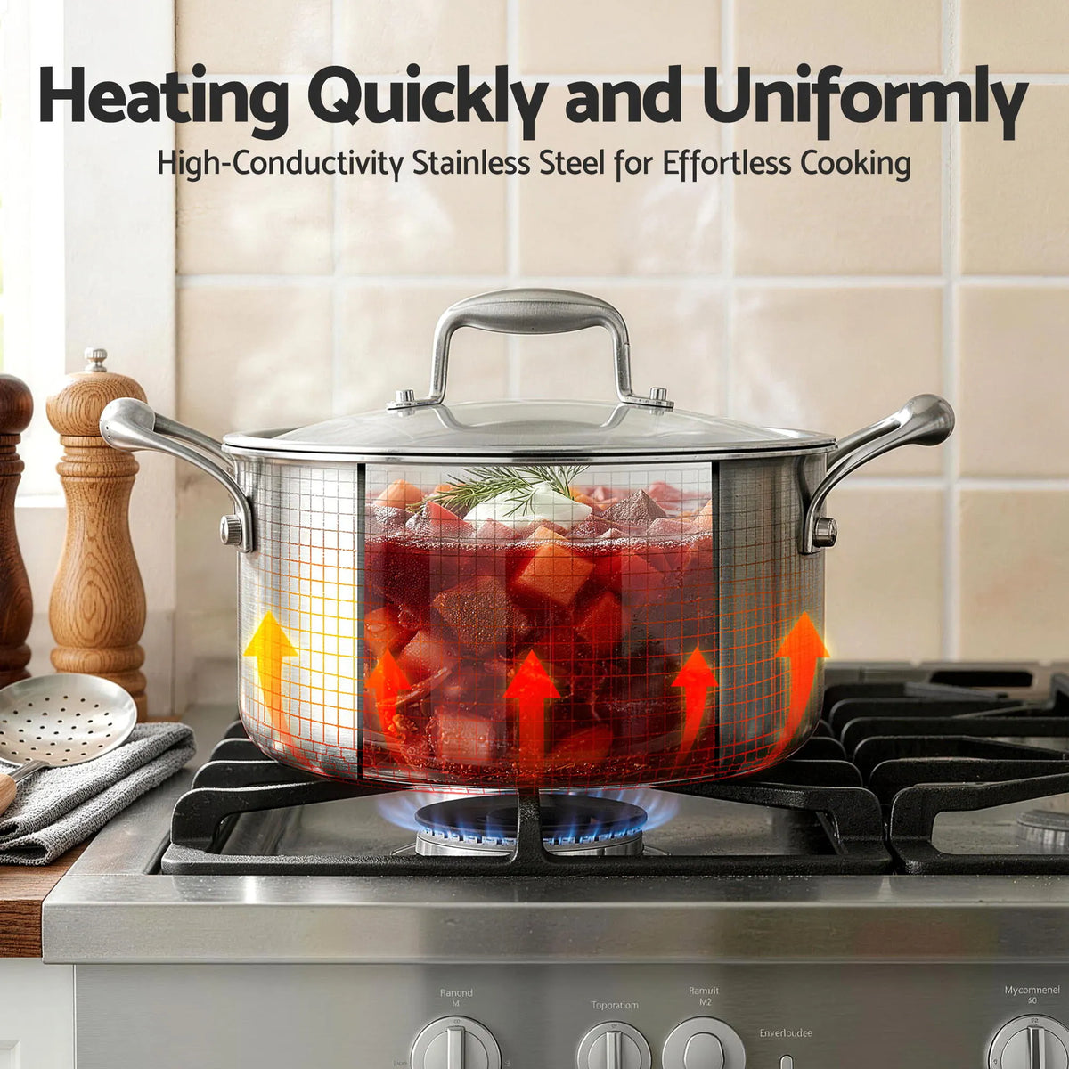 5-Star Chef 4.5L 24cm Stainless Steel Dutch Oven Pot with Lid and Stay-Cool Handle - Image 5