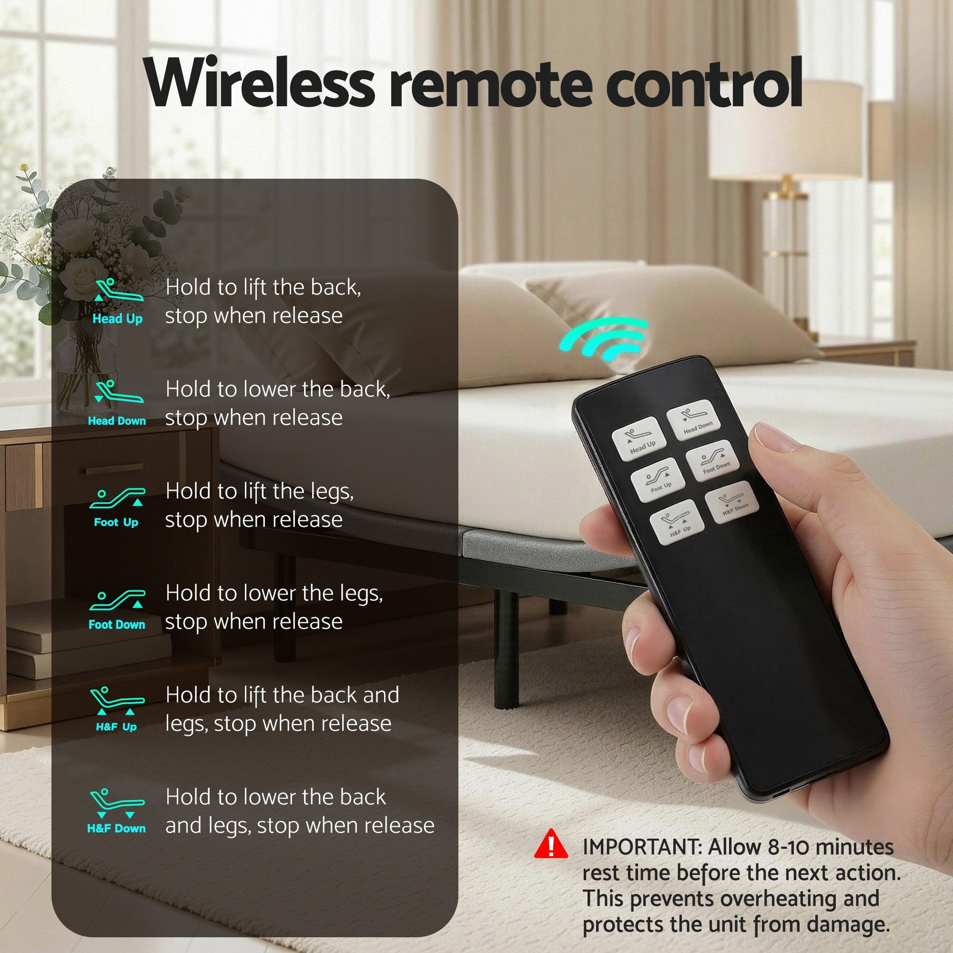 Artiss Adjustable Bed Frame Queen Size Electric Bed Base Wireless Remote Control Zero Gravity Power Bed Foundation - Image 8