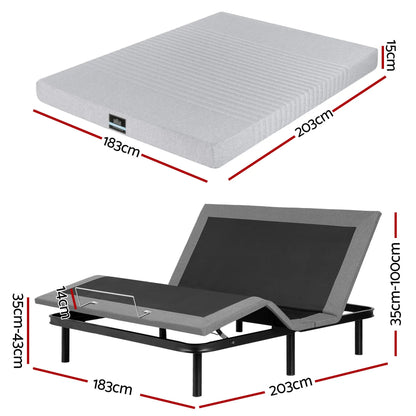Artiss King Bed Frame and Giselle Bedding King Memory Foam Mattress Set, Electric Bed Base with Zero Gravity & 7 Zone Cooling Comfort for Back Pain Relief, Black & Grey, 15cm Thickness - Image 3