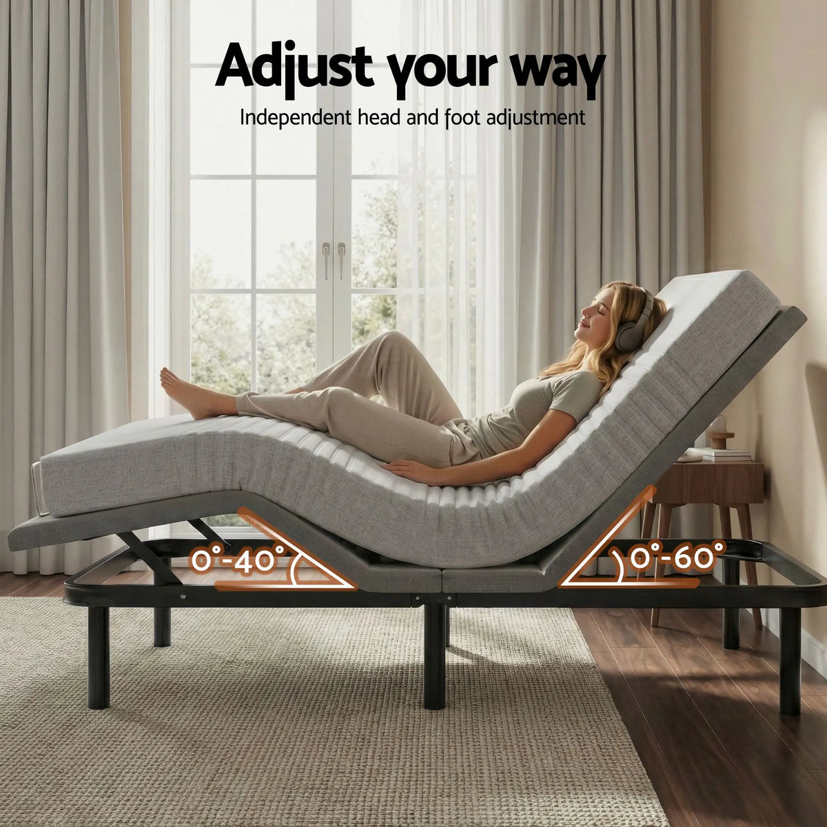 Artiss King Bed Frame and Giselle Bedding King Memory Foam Mattress Set, Electric Bed Base with Zero Gravity & 7 Zone Cooling Comfort for Back Pain Relief, Black & Grey, 15cm Thickness - Image 5