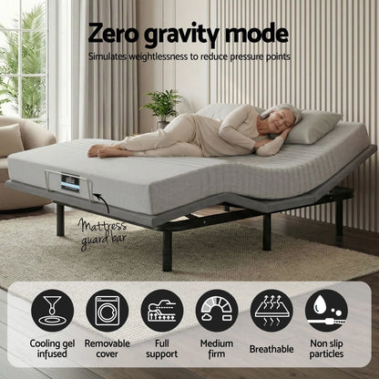Artiss King Bed Frame and Giselle Bedding King Memory Foam Mattress Set, Electric Bed Base with Zero Gravity & 7 Zone Cooling Comfort for Back Pain Relief, Black & Grey, 15cm Thickness - Image 6