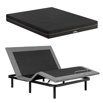 Artiss Double size bed frame with Giselle Bedding Double Mattress, adjustable bed Base Combo for Snoring Relief, Independent Head Foot Incline, Wireless Remote, Black,18cm Thickness - Image 2