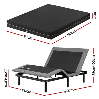 Artiss Double size bed frame with Giselle Bedding Double Mattress, adjustable bed Base Combo for Snoring Relief, Independent Head Foot Incline, Wireless Remote, Black,18cm Thickness - Image 3