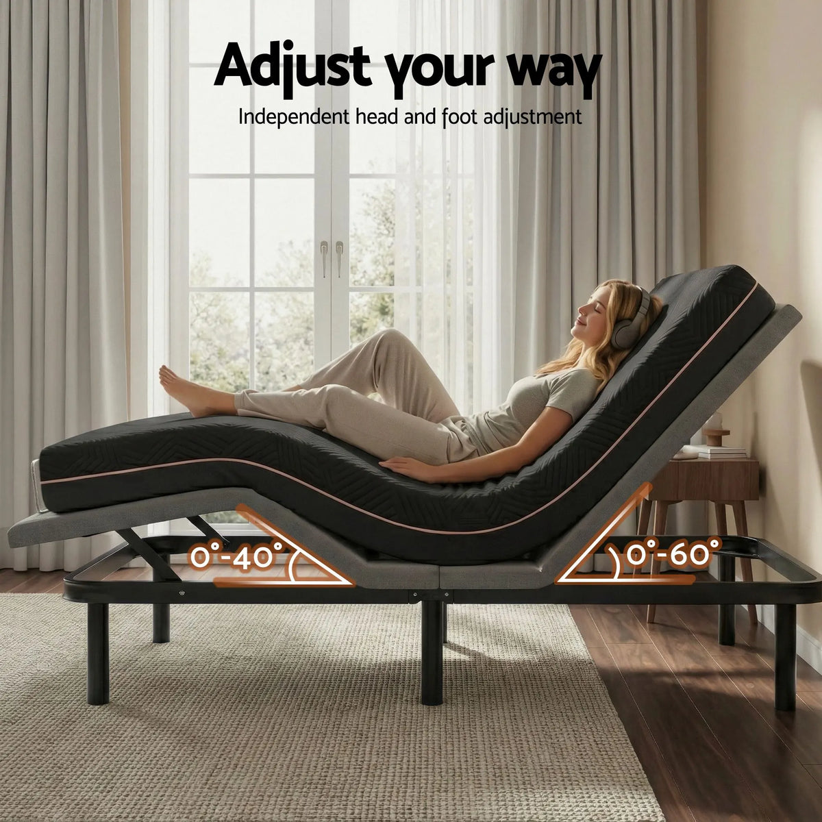 Artiss Double size bed frame with Giselle Bedding Double Mattress, adjustable bed Base Combo for Snoring Relief, Independent Head Foot Incline, Wireless Remote, Black,18cm Thickness - Image 5