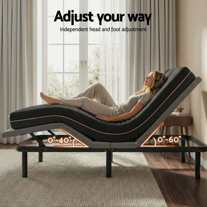 Artiss Double size bed frame with Giselle Bedding Double Mattress, adjustable bed Base Combo for Snoring Relief, Independent Head Foot Incline, Wireless Remote, Black,18cm Thickness - Image 5