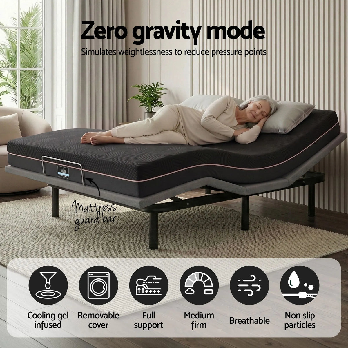 Artiss Double size bed frame with Giselle Bedding Double Mattress, adjustable bed Base Combo for Snoring Relief, Independent Head Foot Incline, Wireless Remote, Black,18cm Thickness - Image 6