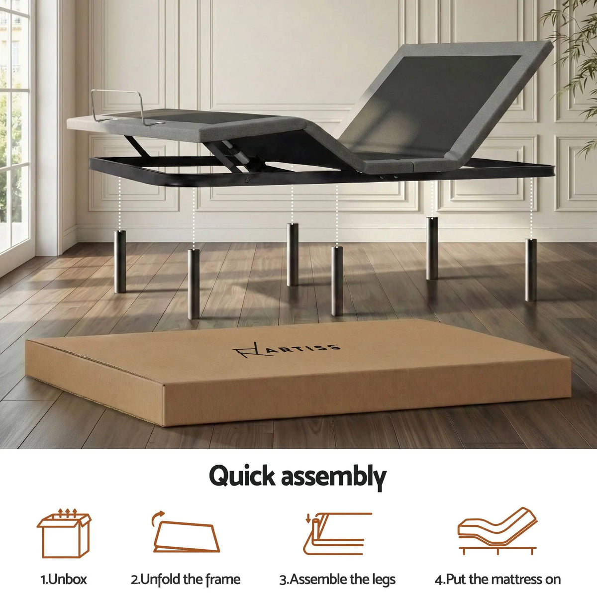 Artiss Double size bed frame with Giselle Bedding Double Mattress, adjustable bed Base Combo for Snoring Relief, Independent Head Foot Incline, Wireless Remote, Black,18cm Thickness - Image 9