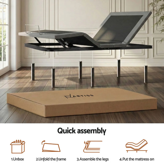 Artiss Double size bed frame with Giselle Bedding Double Mattress, adjustable bed Base Combo for Snoring Relief, Independent Head Foot Incline, Wireless Remote, Black,18cm Thickness - Image 9