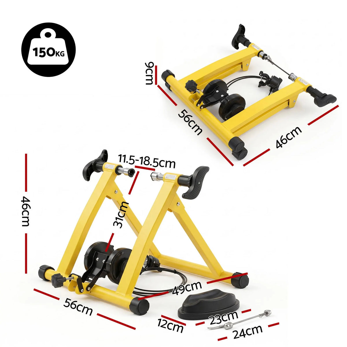 Everfit Bike Trainer Stand Indoor Riding Bicycle 6 Level Cycling Home Gym Yellow - Image 2