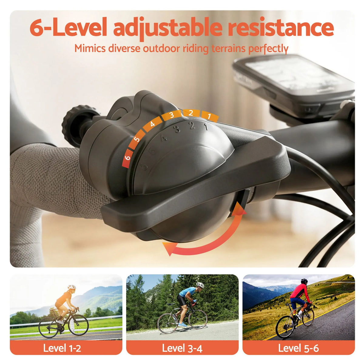 Everfit Bike Trainer Stand Indoor Riding Bicycle 6 Level Cycling Home Gym Yellow - Image 4