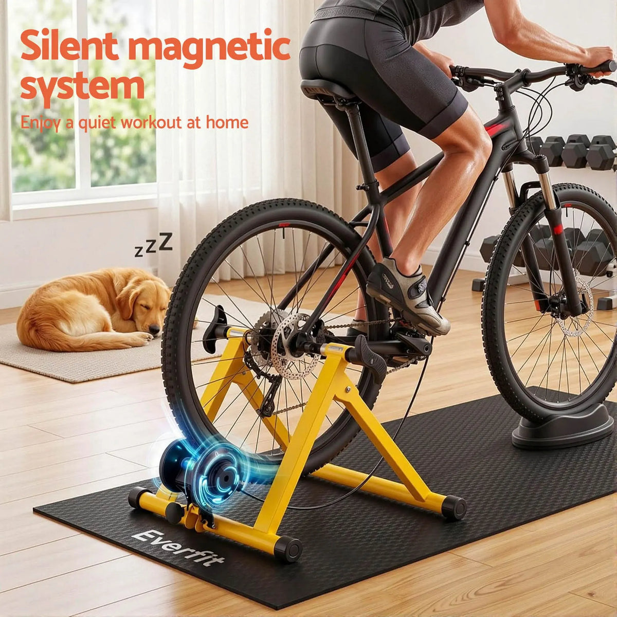 Everfit Bike Trainer Stand Indoor Riding Bicycle 6 Level Cycling Home Gym Yellow - Image 5
