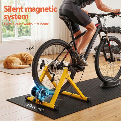 Everfit Bike Trainer Stand Indoor Riding Bicycle 6 Level Cycling Home Gym Yellow - Image 5
